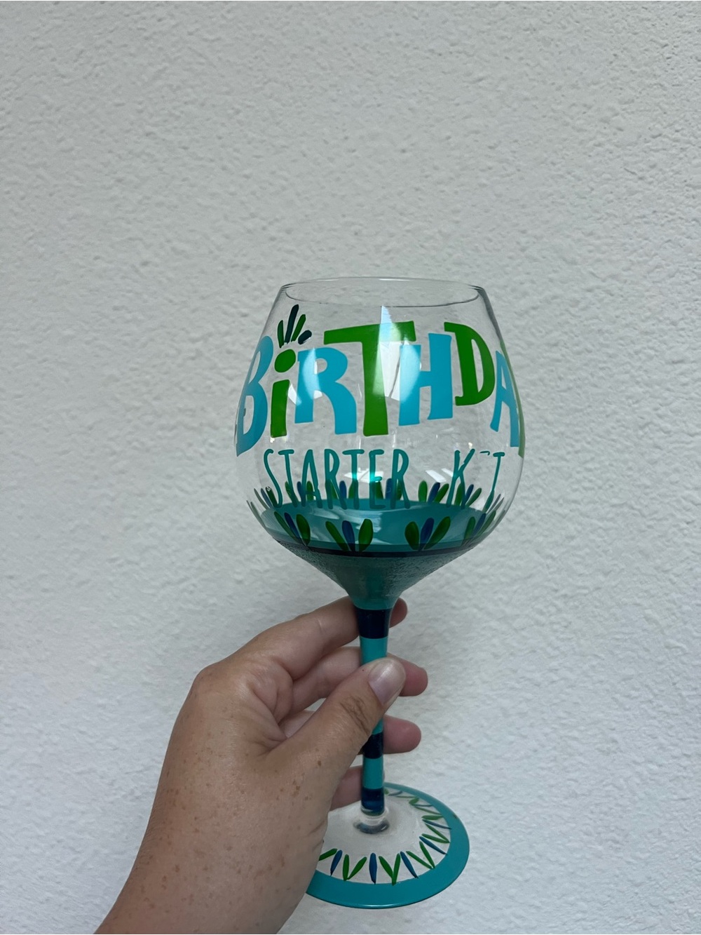 Birthday Starter Kit Decorative Green & Teal Wine Glass
